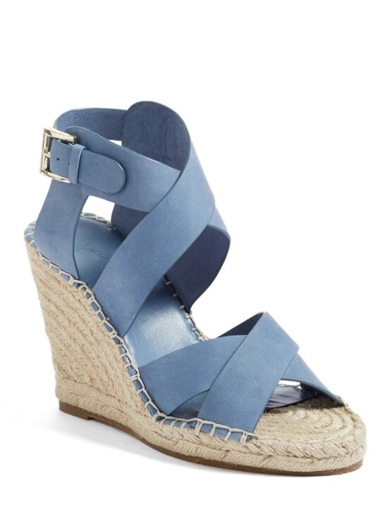 Joie Shoes - Joie New Wedge Espadrille Strappy Leather Sandal Blue Women's 40/10